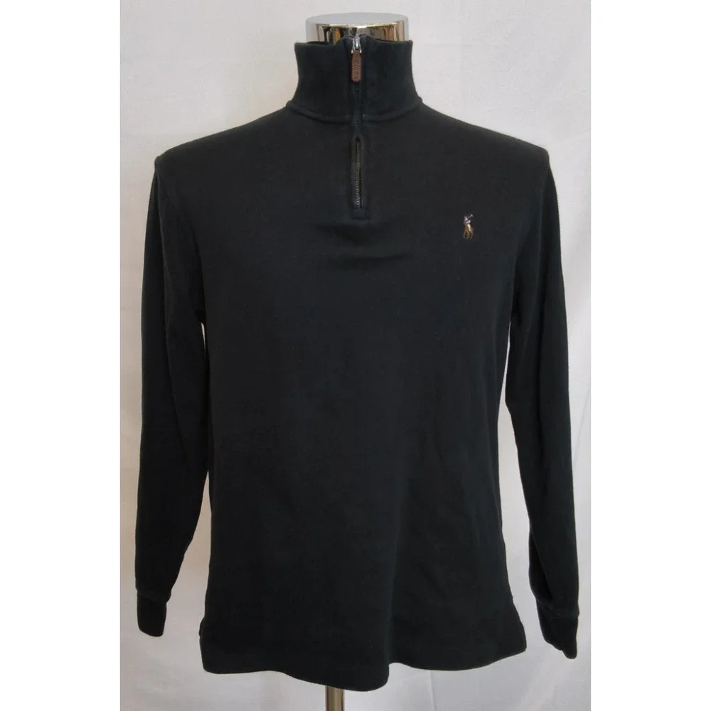 Polo Ralph Lauren Estate Rib 1/4 Zip Sweater Men's M Black Flesh Pony #W5409